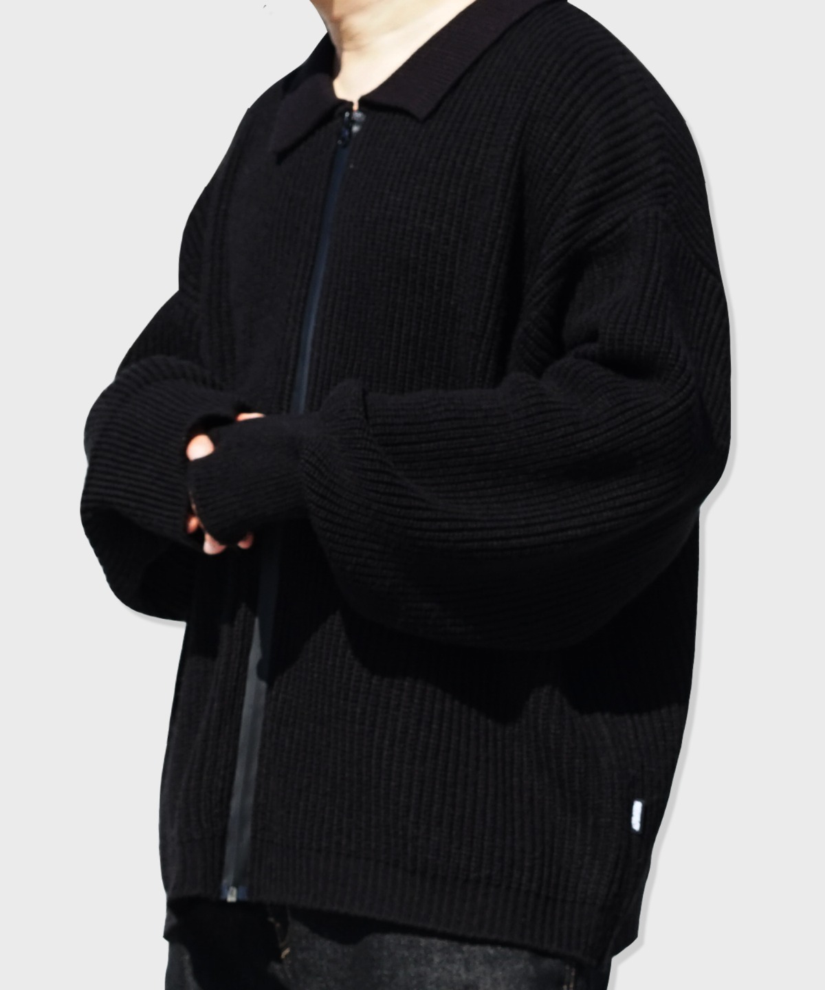 wool blend knit zip-up collar cardigan